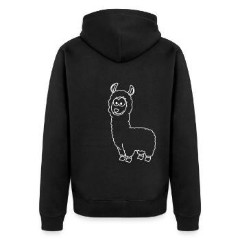 Alpaka Comic Tier - Unisex Premium Bio Zip Hoodie - Schwarz - Hinten - Nico (187cm)