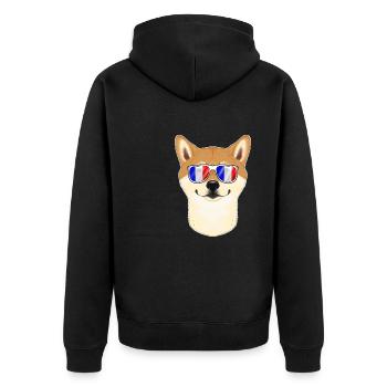 Shiba Inu France Sunglasses I French Flag - Unisex Premium Bio Zip Hoodie - Schwarz - Hinten - Nico (187cm)