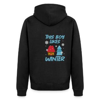 Junge mag winterliche Wintertage Schneeflocken-Tee - Unisex Premium Bio Zip Hoodie - Schwarz - Hinten - Nico (187cm)
