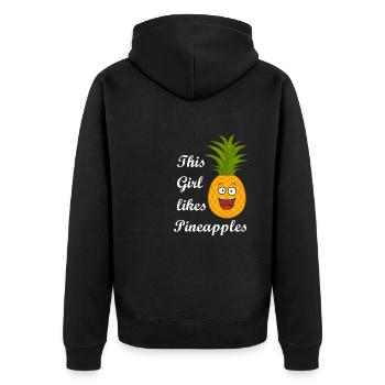 Une fille aime les ananas, dit ironique : fruits - Veste à capuche bio Premium Unisexe - noir - Dos - Nico (187cm)