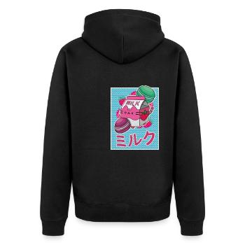 Erbeeren Getränk Japanisch Kawaii Milkshake - Unisex Premium Bio Zip Hoodie - Schwarz - Hinten - Nico (187cm)