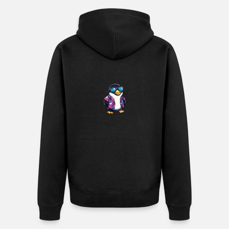Pinguin Comic Cool Sommer - Unisex Premium Bio Zip Hoodie - Schwarz