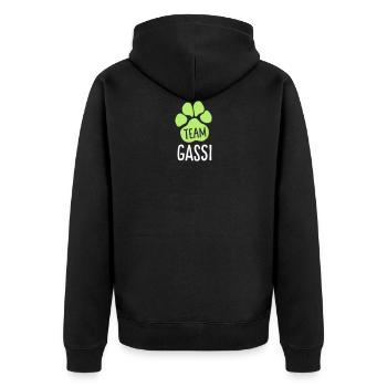 Team Gassi - Hundepfote - für Hundebesitzer - Unisex Premium Bio Zip Hoodie - Schwarz - Hinten - Nico (187cm)