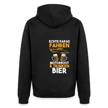 Motorboot Papa Vater Geschenk - Unisex Premium Bio Zip Hoodie - Schwarz - Hinten - Nico (187cm)