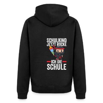 Schulkind Ninja Schulbeginn Geschenk - Unisex Premium Bio Zip Hoodie - Schwarz - Hinten - Nico (187cm)