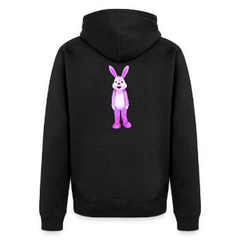 Lila Hase Cartoonfigur Motiv - Unisex Premium Bio Zip Hoodie - Schwarz - Hinten - Nico (187cm)