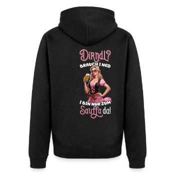 Dirndl brauch i ned i bin nur zum Sauffa da Tracht - Unisex Premium Bio Zip Hoodie - Schwarz - Hinten - Nico (187cm)