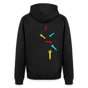 Schraubenschlüssel Icon - Unisex Premium Bio Zip Hoodie - Schwarz - Hinten - Nico (187cm)