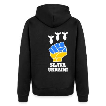 Slava ukraini - Unisex Premium Bio Zip Hoodie - Schwarz - Hinten - Nico (187cm)