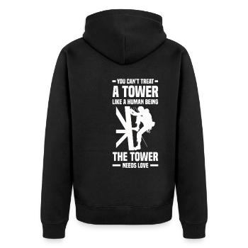 Turmbesteiger - Unisex Premium Bio Zip Hoodie - Schwarz - Hinten - Nico (187cm)