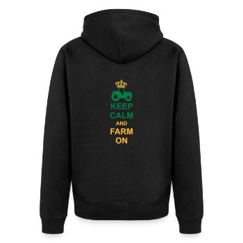 Keep Calm Farm - Unisex Premium Bio Zip Hoodie - Schwarz - Hinten - Nico (187cm)