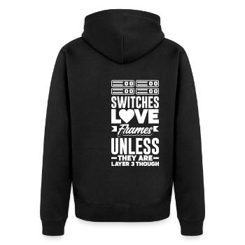 Switches Love Frames Unless They Are Layer 3 - Unisex Premium Bio Zip Hoodie - Schwarz - Hinten - Nico (187cm)