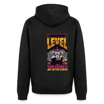 Funny Gamer 10th Birthday Boy Teen Gamer Level 10 - Unisex Premium Organic Zip Hoodie - black - Back - Nico (187cm)