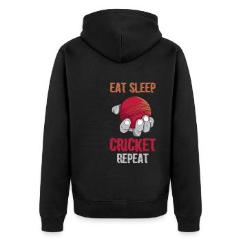 Eat Sleep Cricket Repeat Funny Cricket Ball Player - Unisex Premium Organic Zip Hoodie - black - Back - Nico (187cm)
