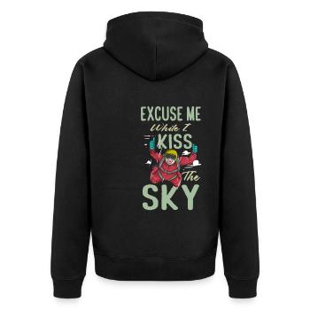 Excuse Me While I Kiss The Sky Funny Skydiver Sky - Unisex Premium Bio Zip Hoodie - Schwarz - Hinten - Nico (187cm)