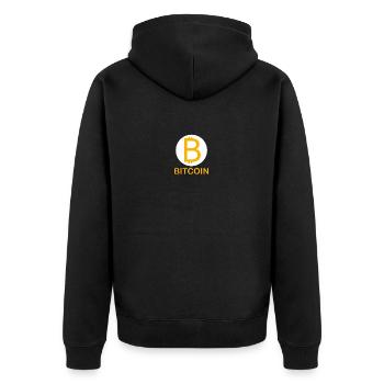 BTC-Bitcoin Logo - Unisex Premium Bio Zip Hoodie - Schwarz - Hinten - Nico (187cm)
