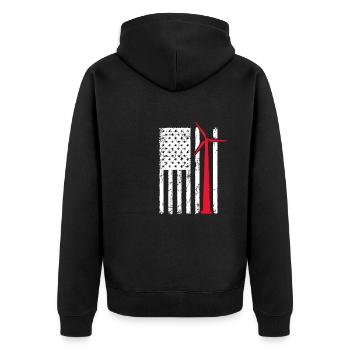 Conception d’une éolienne Flag USA pour un passionné des États-Unis - Veste à capuche bio Premium Unisexe - noir - Dos - Nico (187cm)