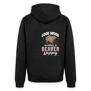 Good Wood Makes A Beaver Happy - Unisex Premium Bio Zip Hoodie - Schwarz - Hinten - Nico (187cm)