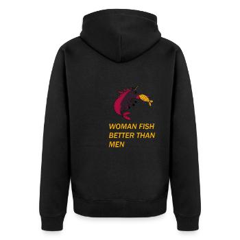 Frauen Angeln Lustig Spruch - Unisex Premium Bio Zip Hoodie - Schwarz - Hinten - Nico (187cm)