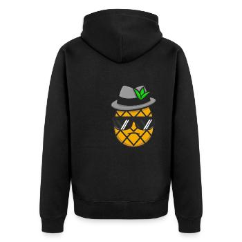 Ananas Gangster Mafia Kawaii Design Pocket - Unisex Premium Bio Zip Hoodie - Schwarz - Hinten - Nico (187cm)