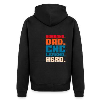 Mari, Papa, CNC, Légende, Héros, Machiniste CNC - Veste à capuche bio Premium Unisexe - noir - Dos - Nico (187cm)