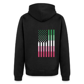 LGBTQ Abrosexuell USA Flagge Geschenk Abrosexuell - Unisex Premium Bio Zip Hoodie - Schwarz - Hinten - Nico (187cm)