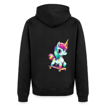 Unicorn on a skateboard - Unisex Premium Organic Zip Hoodie - black - Back - Nico (187cm)