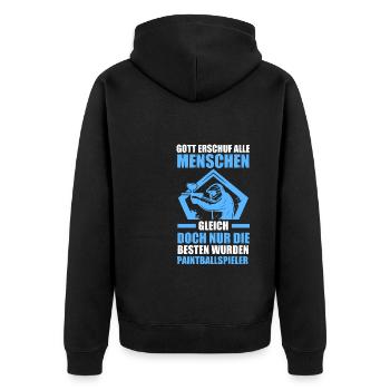 Paintball Sport Paintballspieler Geschenk - Unisex Premium Bio Zip Hoodie - Schwarz - Hinten - Nico (187cm)
