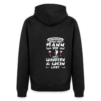 Wandern Wein Bergsteiger Geschenk - Unisex Premium Bio Zip Hoodie - Schwarz - Hinten - Nico (187cm)