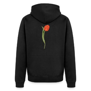 Lebendige rote Tulpe Illustration - Unisex Premium Bio Zip Hoodie - Schwarz - Hinten - Nico (187cm)