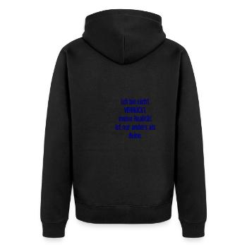 Ich bin nicht verrückt – meine Realität ist anders - Unisex Premium Bio Zip Hoodie - Schwarz - Hinten - Nico (187cm)