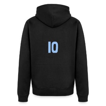 10. 10 YEARS. 10th ANNIVERSARY. 10 YEAR ANNIVERSARY. - Unisex Premium Organic Zip Hoodie - black - Back - Nico (187cm)