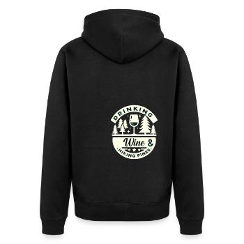 Weintrinken und Kiefernwandern - Unisex Premium Bio Zip Hoodie - Schwarz - Hinten - Nico (187cm)