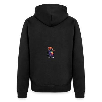 Kolibri Vogel Winter Comic - Unisex Premium Bio Zip Hoodie - Schwarz - Hinten - Nico (187cm)