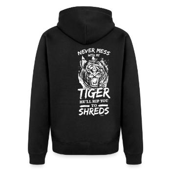 cooler Tiger Raubtier Großkatze Tier - Unisex Premium Bio Zip Hoodie - Schwarz - Hinten - Nico (187cm)