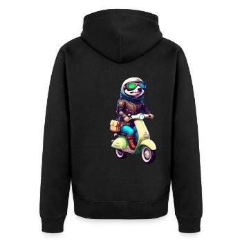 Mofa Moped Motorroller Scooter Biker Faultier - Unisex Premium Bio Zip Hoodie - Schwarz - Hinten - Nico (187cm)