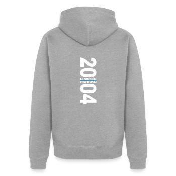 2004 Limited Edition Geschenkidee - Unisex Premium Bio Zip Hoodie - Grau meliert - Hinten - Nico (187cm)