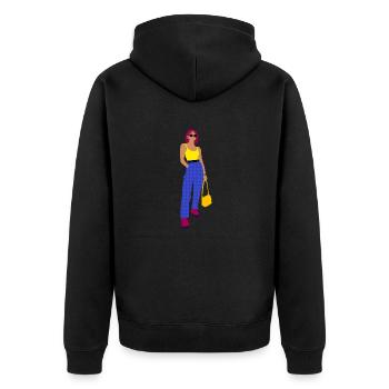 Stylish woman with colorful outfit - Unisex Premium Organic Zip Hoodie - black - Back - Nico (187cm)