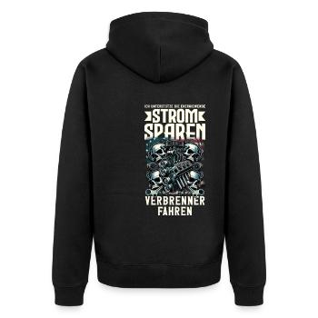 Energiewende Strom Sparen Verbrenner Fahren - Unisex Premium Bio Zip Hoodie - Schwarz - Hinten - Nico (187cm)
