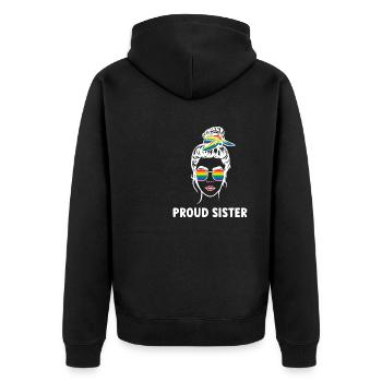 LGBT Stolze Schwester - Unisex Premium Bio Zip Hoodie - Schwarz - Hinten - Nico (187cm)