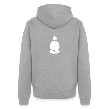STONE Meditation - Unisex Premium Bio Zip Hoodie - Grau meliert - Hinten - Nico (187cm)