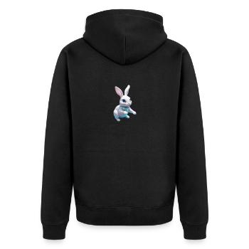 White Rabbit Crystal - Unisex Premium Bio Zip Hoodie - Schwarz - Hinten - Nico (187cm)