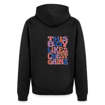Boy Likes Chest Gainz Benchpress Gym Powerlifting - Unisex Premium Organic Zip Hoodie - black - Back - Nico (187cm)