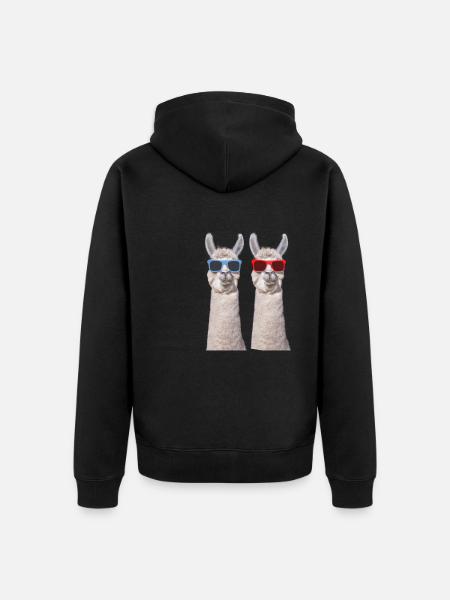 Alpaka Lama Bunt Brille - Unisex Premium Bio Zip Hoodie - Schwarz