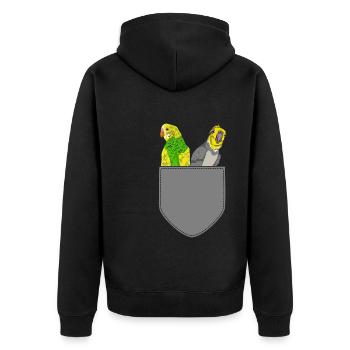 Ornithologe Vogel Geschenk Brusttasche Sittich - Unisex Premium Bio Zip Hoodie - Schwarz - Hinten - Nico (187cm)