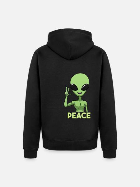 Peace Alien Friedenszeichen - Unisex Premium Bio Zip Hoodie - Schwarz