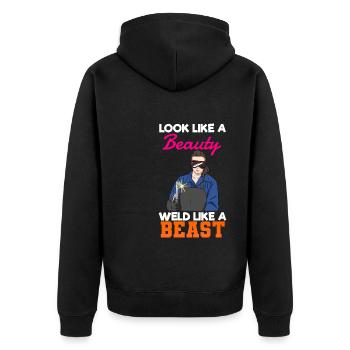 Look Like A Beauty Weld Like A Beast Schweißerin - Unisex Premium Bio Zip Hoodie - Schwarz - Hinten - Nico (187cm)