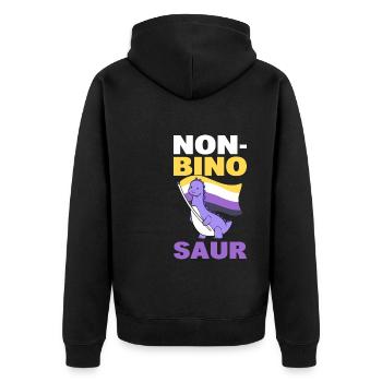 Non-Bino Saur LGBT - Unisex Premium Bio Zip Hoodie - Schwarz - Hinten - Nico (187cm)
