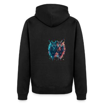 Tinte,Eulen,illustration,malerei,graffiti,Eule - Unisex Premium Bio Zip Hoodie - Schwarz - Hinten - Nico (187cm)