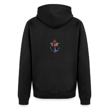 Anker Symbol Herz - Unisex Premium Bio Zip Hoodie - Schwarz - Hinten - Nico (187cm)